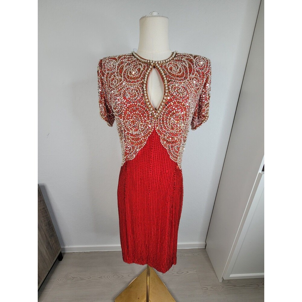 VTG Black Tie by Oleg Cassini Short Sleeve Sequin Beaded Mini Dress Women’s 6 - Picture 4 of 16